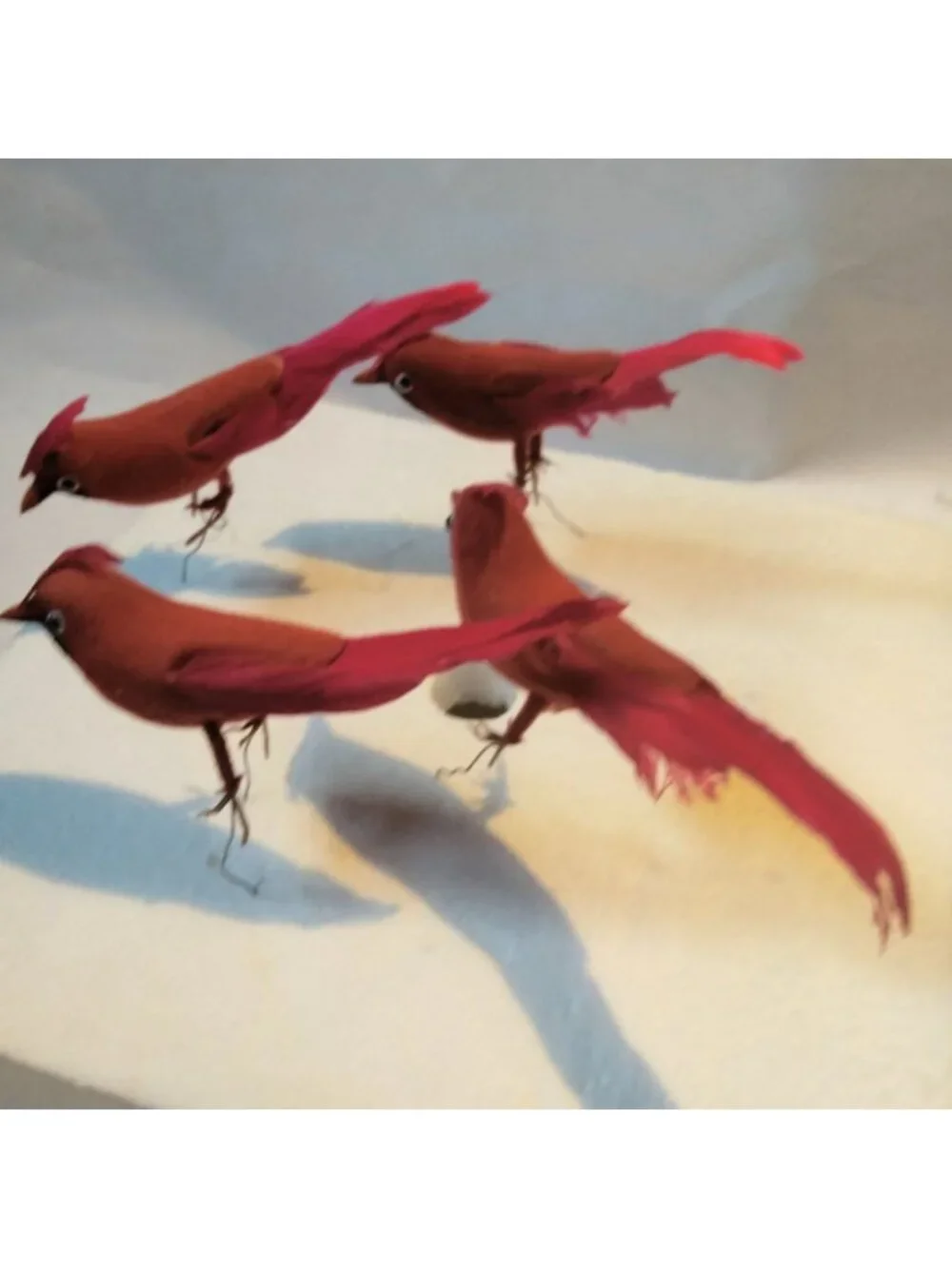 Red Cardinal Bird Figurine Feathers Wire Pick Crafts Lot 4